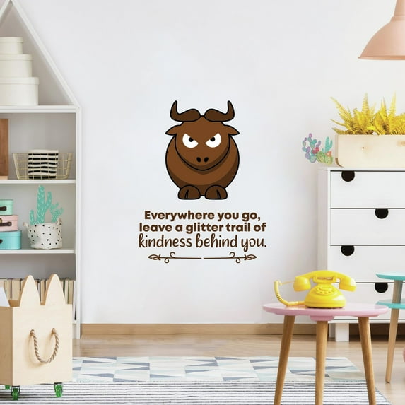 Kindness Bull Animal Life Quote Cartoon Quotes Decors Wall Sticker Art Design Decal for Girls Boys Kids Room Bedroom Nursery Kindergarten Home Decor Stickers Wall Art Vinyl Decoration (30x27 inch)