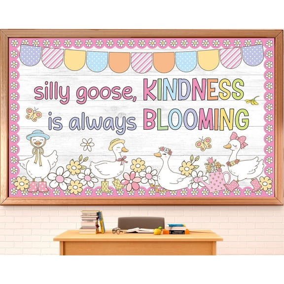 Kindness Bulletin Board Decorations Set Silly Goose Inspirational Bulletin Board Kindness is Always Blooming Pastel Flowers Butterfly Cutouts for Back to School Classroom Home Chalkboard Wall Decor