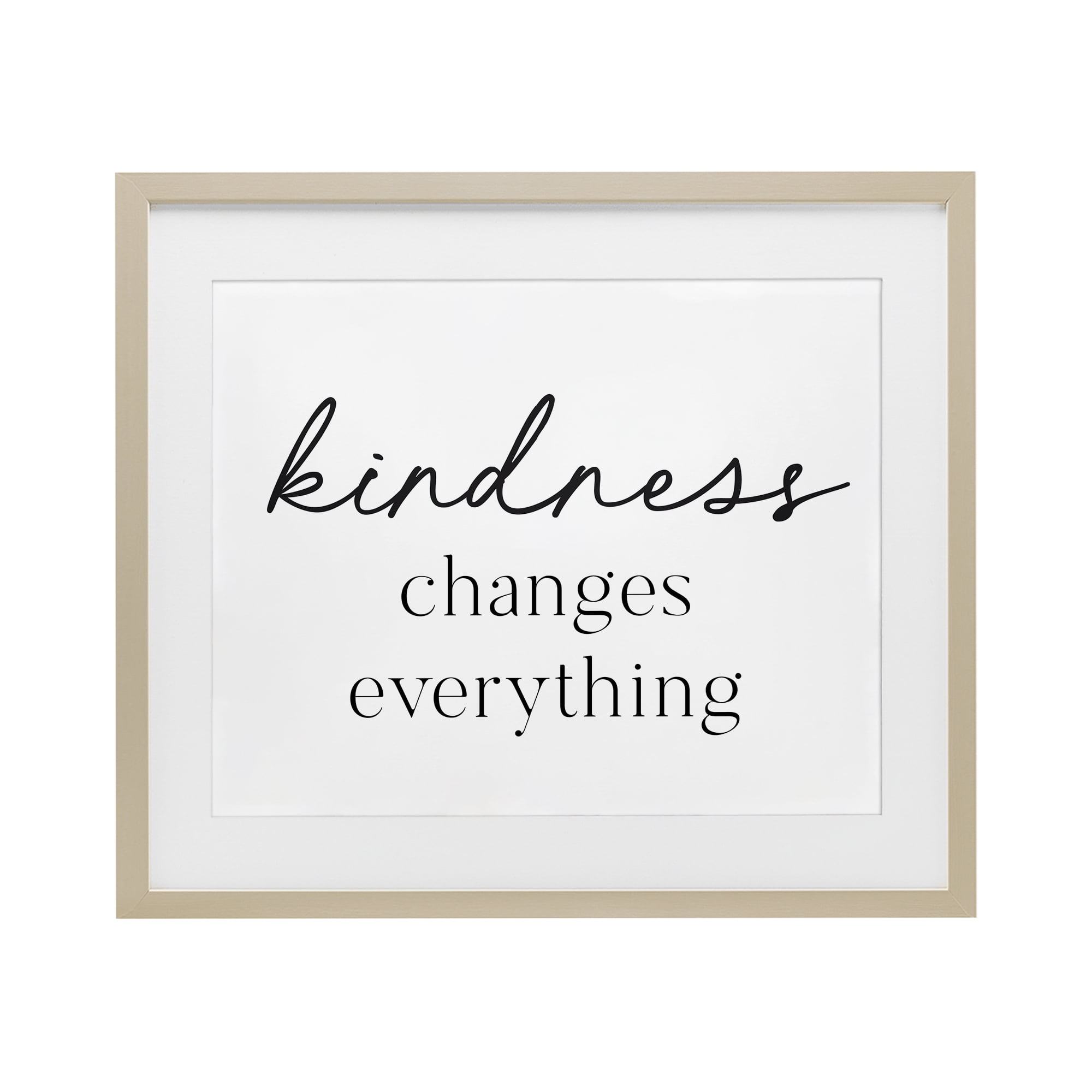 Kindness Changes Everything Birch Framed Print Under Glass, design by Lettered and Lined