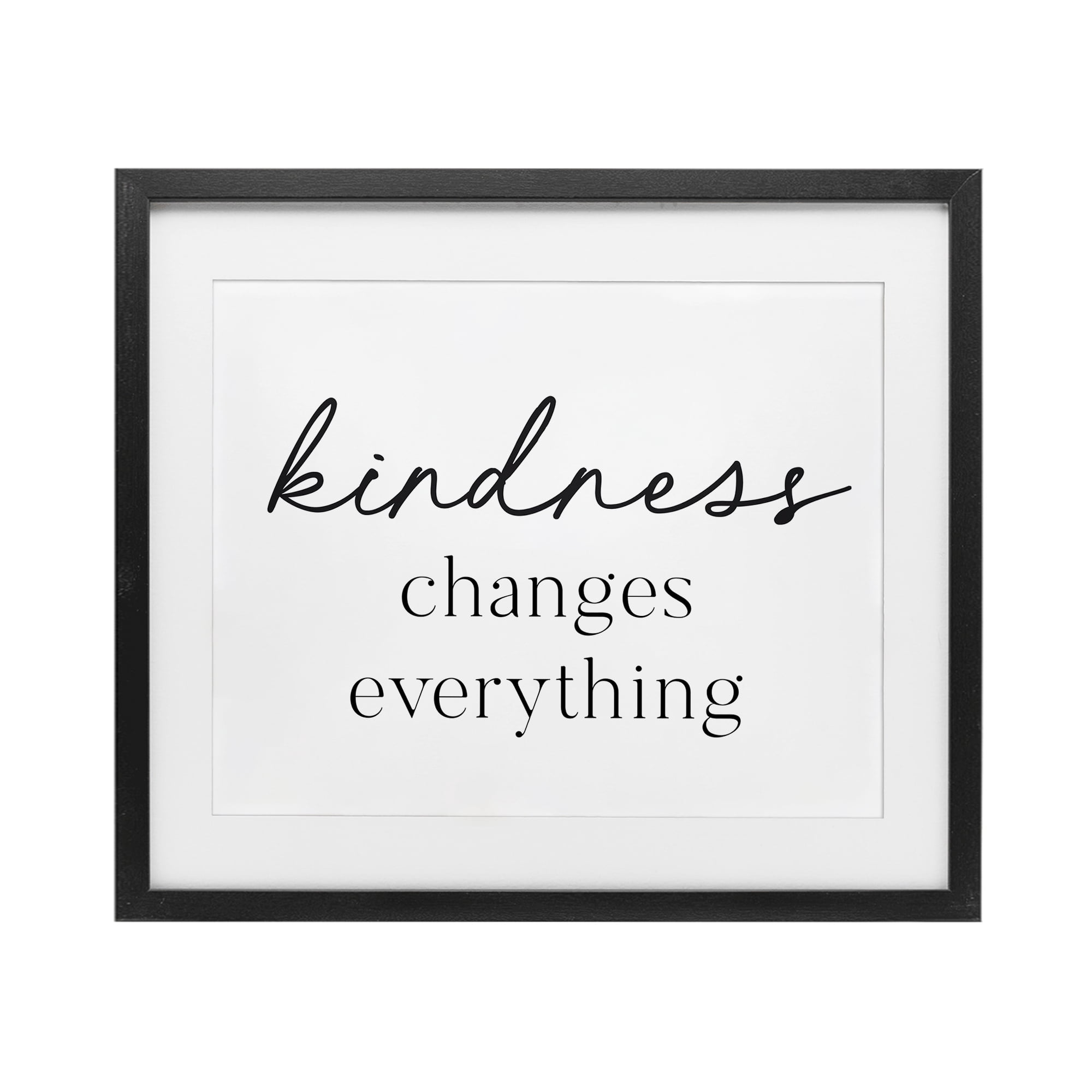 Kindness Changes Everything Black Framed Print Under Glass, design by Lettered and Lined