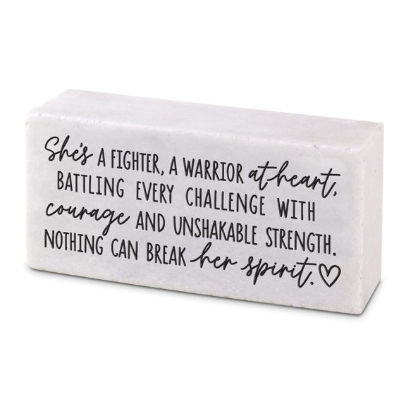 Lighthouse Christian Products Inspirational Decorative Block Sign, Encouragement Tabletop Plaque 4 x 2 Inch Cast Stone She's a Fighter a Warrior
