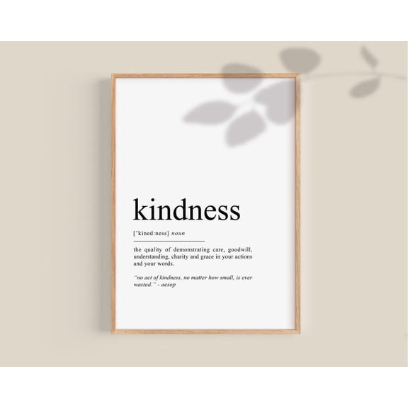 Kindness Definition Poster Quote Office Wall Art Classroom Inspirational Dictionary Poster, Unframed Poster Size 24x36
