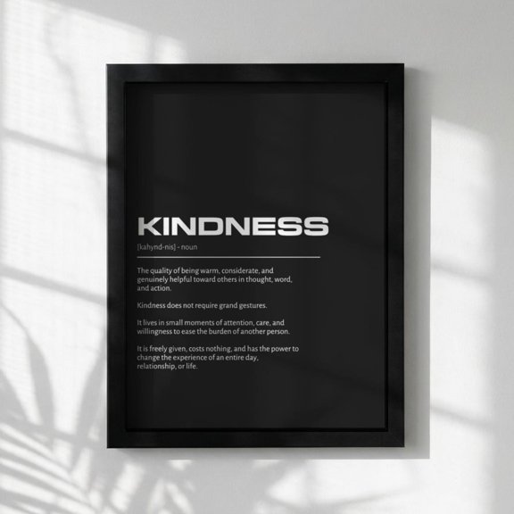 Kindness Definition Wall Art, Bold Compassion & Benevolence Print, Minimalist Empathy Poster, Modern Home Gallery Decor, Dark Typography, Poster Only