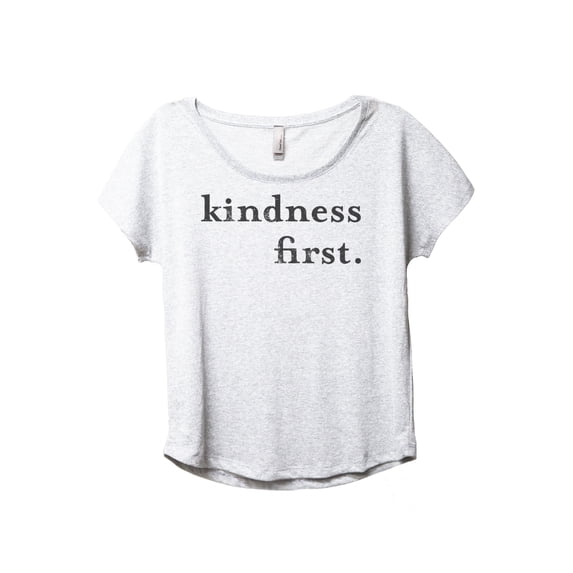 Kindness First Women's Fashion Slouchy Dolman T-Shirt Tee Heather White 2X-Large