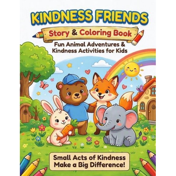 Kindness Friends Story & Coloring Book: Over 30 Story & Coloring Pages featuring Benny the Bear, Felix the Fox, Ruby the, (Paperback)