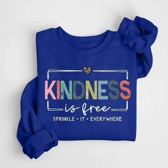 Kindness Is Free Sweatshirt, Womens Teacher Inspirational Sayings Pullover Tops (Blue XXL)