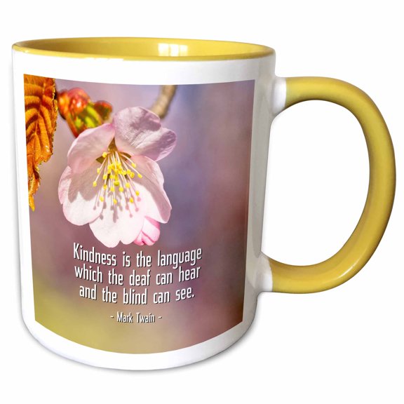 3drose, Kindness Is the Language Which the Deaf Can Hear.. Mark Twain Quote, 15oz Two-tone Yellow Mug