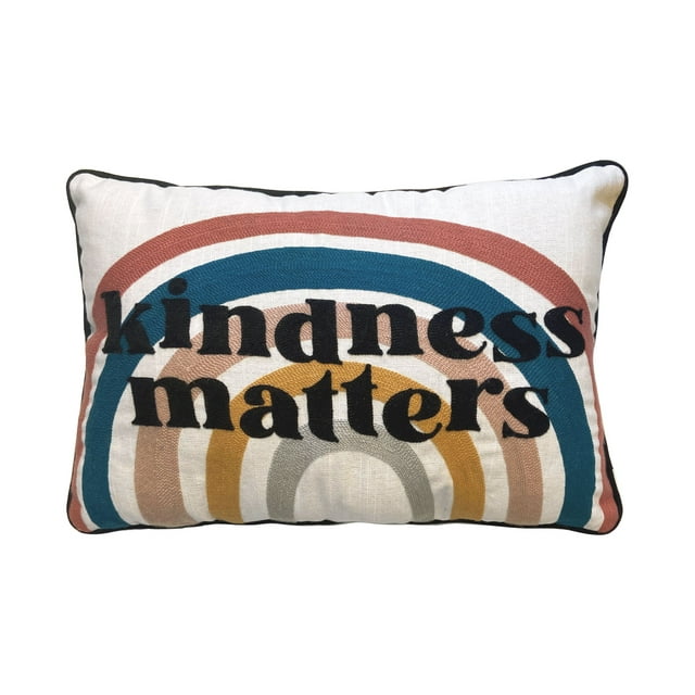 Kindness Matters Cotton Contemporary Oblong Throw Pillow, Gray, 12" x