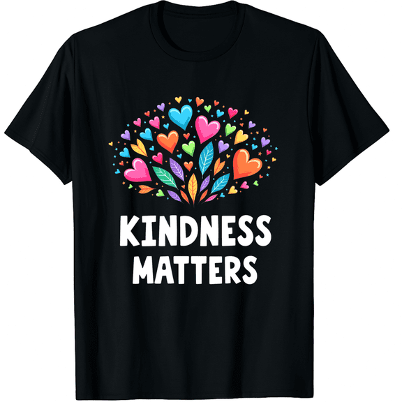 Kindness Matters Rainbow Hearts Graphic Black T-Shirt for Men and Women