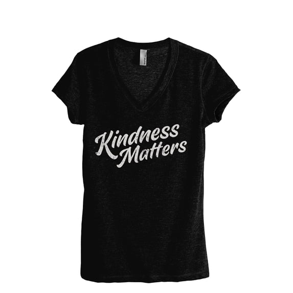 Kindness Matters Women's Fashion Relaxed V-Neck T-Shirt Tee Heather Black 2X-Large