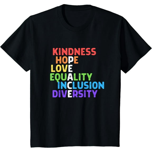 Kindness Peace Equality Inclusion Diversity Human Rights T-ShirtMen and women, White Black T-shirt, size: Extra large S-4XL