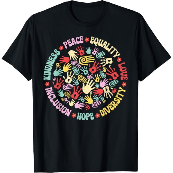 Kindness Peace Equality Love Inclusion Hope Diversity Unity T-ShirtMen and women, Black T-shirt, size: Extra large