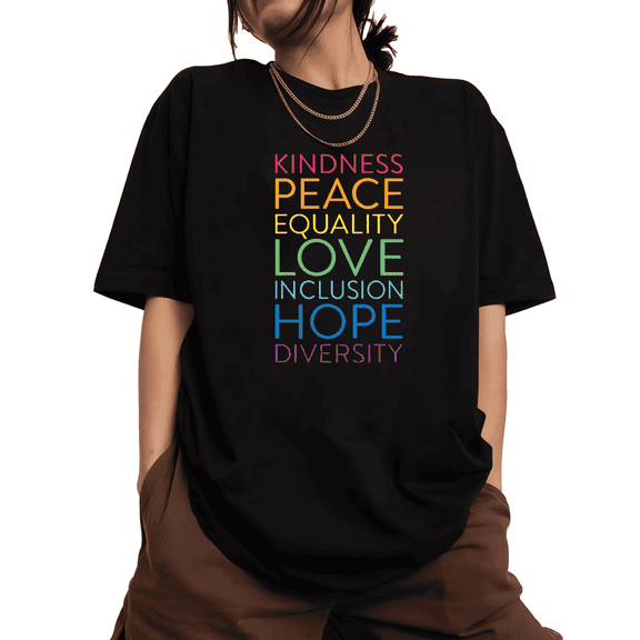 Kindness Peace Love Print Tshirt Graphic Tees Multicolor Black Shirts S-5XL Inspire Tops