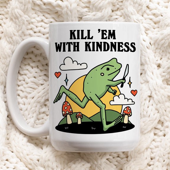Kindness Quote Frog Mug, Positive Quote Ceramic Cup, Frog Lover Gift, Friend Teacher Gift Idea, Cottagecore Froggy Mug, Cute Novelty Gift