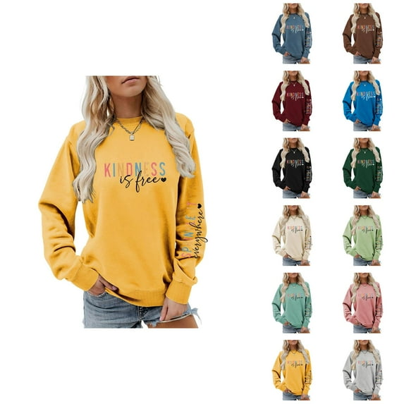 Kindness Sweatshirt for Women 2025 Fall Winter Long Sleeve Casual Crewneck Graphic Sweat Shirts Pullover Tops