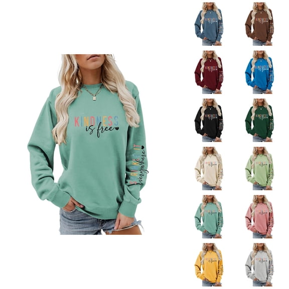Kindness Sweatshirt for Women 2025 Fall Winter Long Sleeve Casual Crewneck Graphic Sweat Shirts Pullover Tops