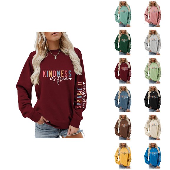 Kindness Sweatshirt for Women 2025 Fall Winter Long Sleeve Fashion Crewneck Graphic Pullover Sweatshirt