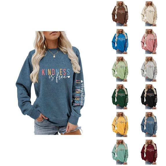 Kindness Sweatshirt for Women 2025 Trendy Long Sleeve Crewneck Graphic Pullover Sweat Shirt Tops
