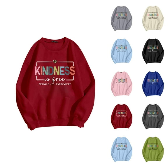 Kindness Sweatshirts for Men Women 2025 Long Sleeve Crewneck Kindness Graphic Sweatshirt Pullover Tops