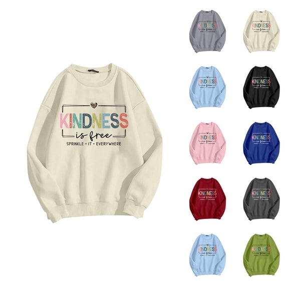 Kindness Sweatshirts for Men Women Long Sleeve Crewneck Kindness Graphic Sweatshirt Pullover Tops,Beige,2XL