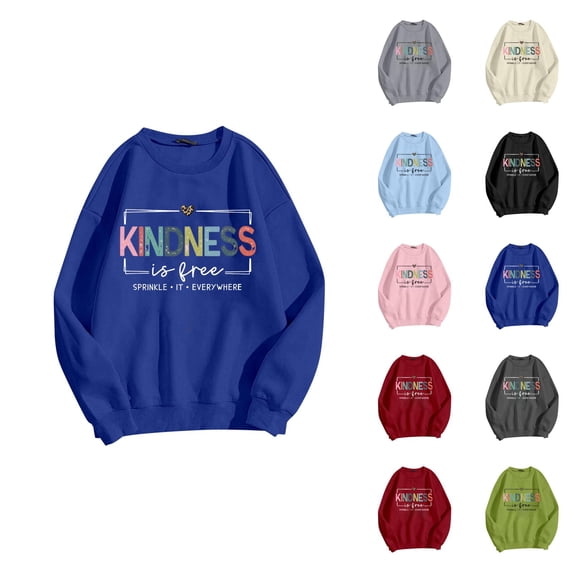 Kindness Sweatshirts for Men Women Long Sleeve Crewneck Kindness Graphic Sweatshirt Pullover Tops,Blue,S