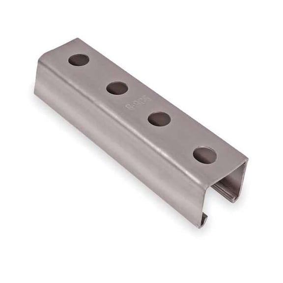 Single Channel Strut, Punched, Steel, Electroplated, 9/16 in Hole Size, Silver