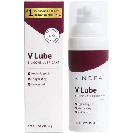 Kindra V Lube Silicone Base Personal Lubricant - Long-Lasting Lubrication, Non-Greasy, pH Friendly, Latex Safe, Flavorless, Glycerin-Free, Water-Friendly, Vaginal & Anal Use - 1.7 fl oz