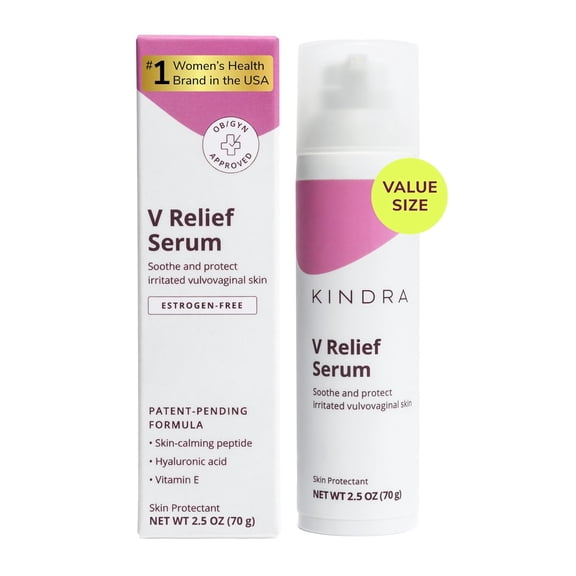 Kindra V Serum XL Vaginal Moisturizer - OBGYN Recommended For Itching, Burning, Thinning, Odor Support with Hyaluronic Acid, Estrogen-Free, pH-Balanced - 120 Applications