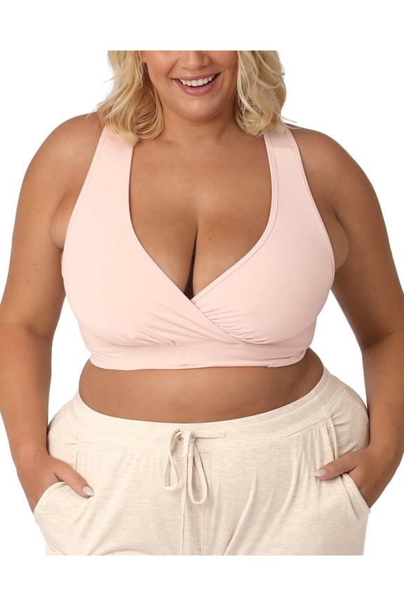 French Terry Nursing Bra for Breastfeeding and Sleep, Racerback Crossover, Soft and Stretchy Maternity Bra (Soft Pink, 2X Busty)