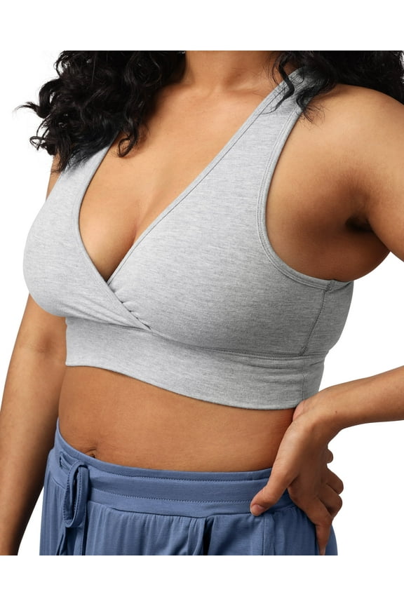 French Terry Nursing Bra for Breastfeeding and Sleep, Racerback Crossover, Soft and Stretchy Maternity Bra (Grey Heather, 2X Busty)