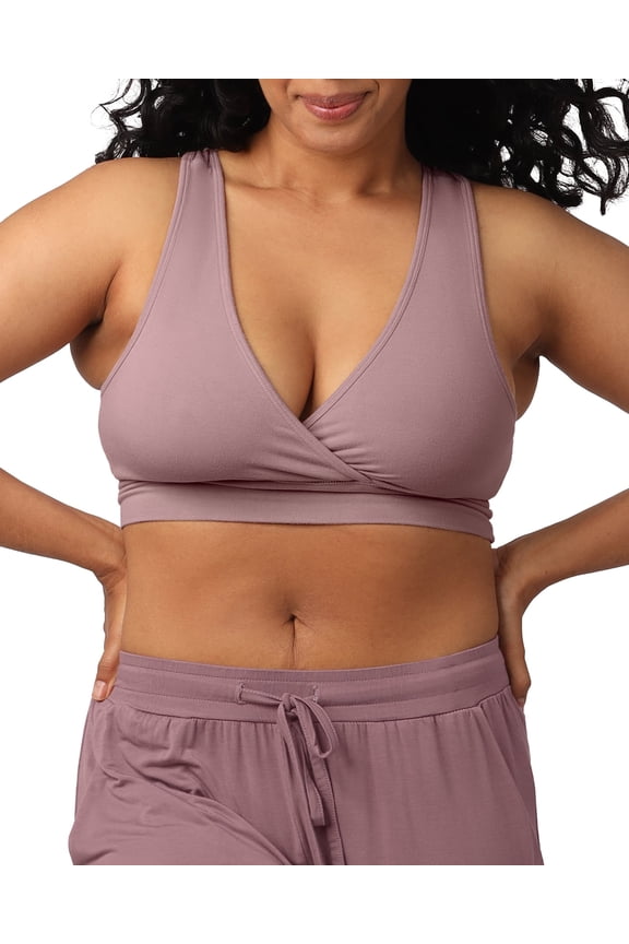 French Terry Nursing Bra for Breastfeeding and Sleep, Racerback Crossover, Soft and Stretchy Maternity Bra (Twilight, Small)