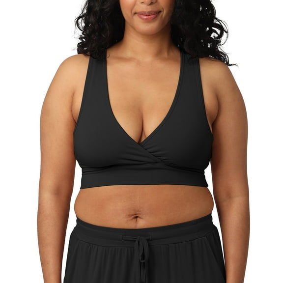 Kindred Bravely French Terry Nursing Bra for Breastfeeding and Sleep, Racerback Crossover, Soft and Stretchy Maternity Bra (Black, Medium Busty)