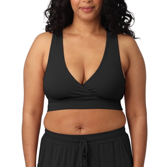 Kindred Bravely French Terry Nursing Bra for Breastfeeding and Sleep, Racerback Crossover, Soft and Stretchy Maternity Bra (Black, Small)