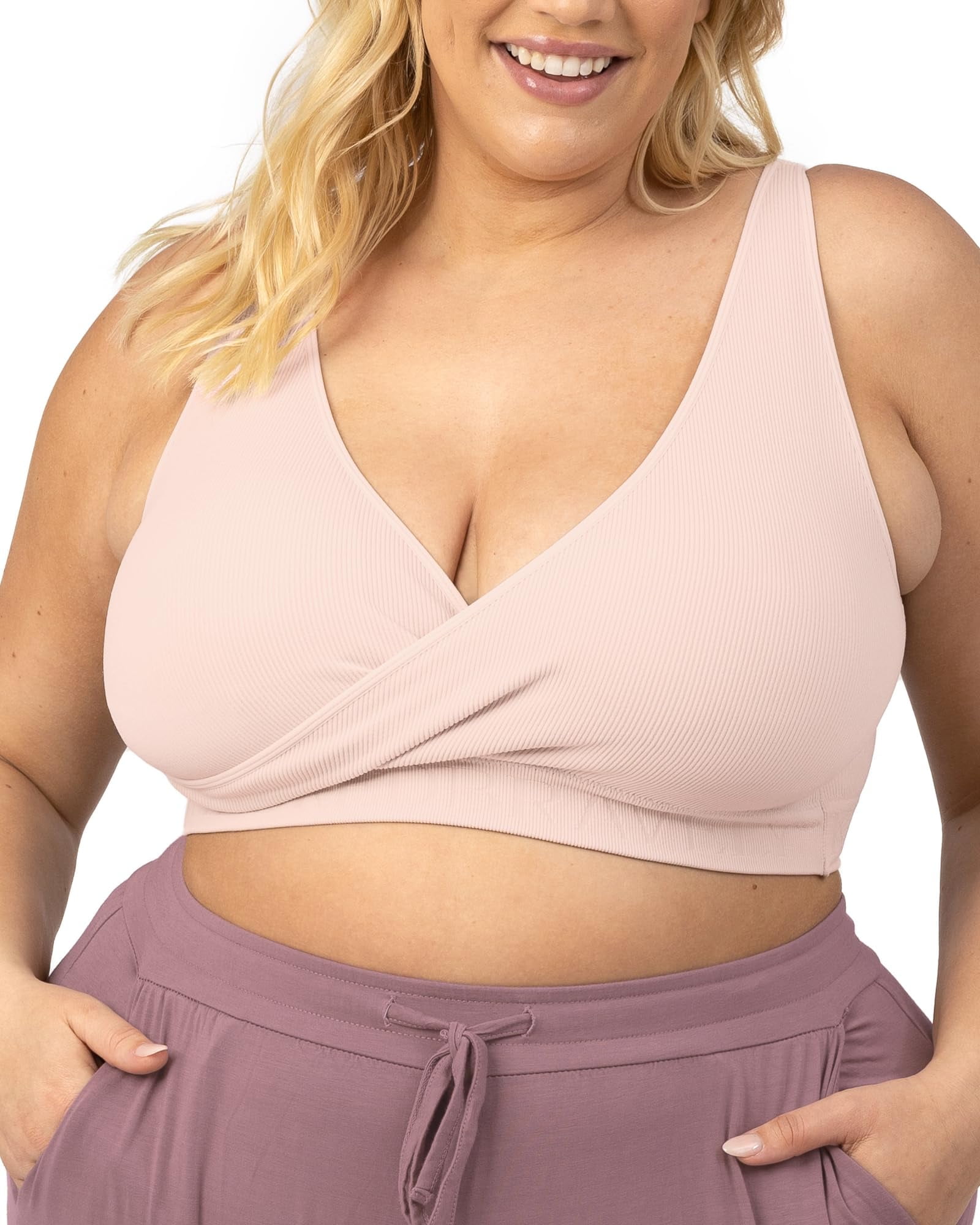 Kindred Bravely Sublime Adjustable Crossover Busty Nursing Bra | Wireless Maternity Bra for F, G, H, I Cups (Soft Pink, 1X-Busty)