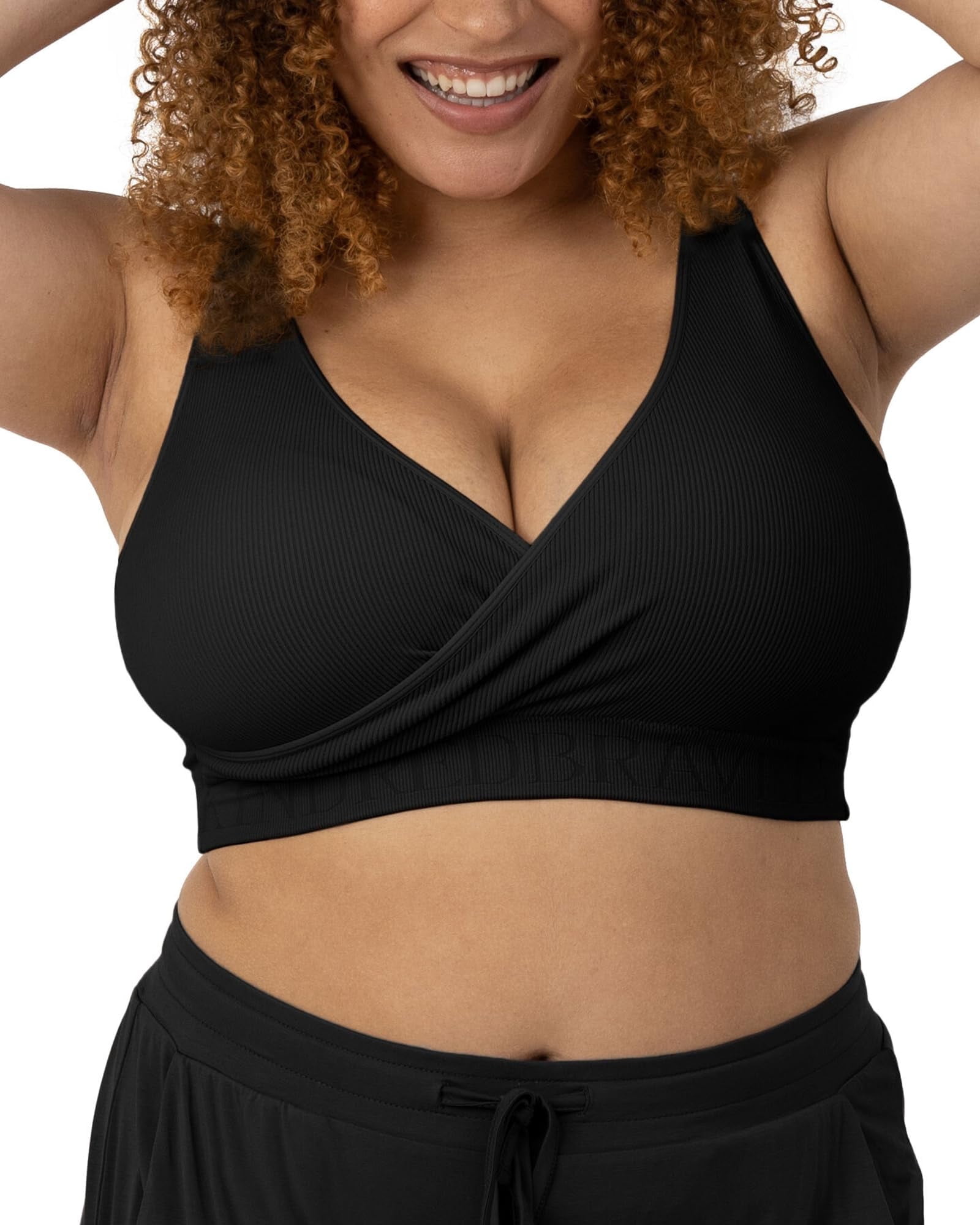 Kindred Bravely Sublime Adjustable Crossover Busty Nursing Bra | Wireless Maternity Bra for F, G, H, I Cups (Black, 1X-Busty)