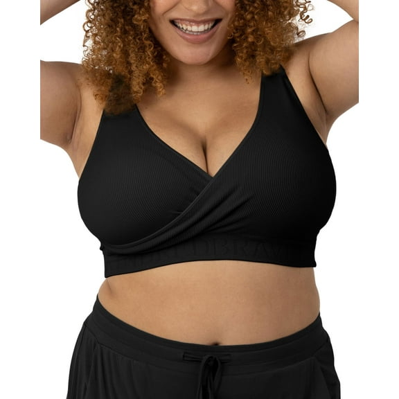 Kindred Bravely Sublime Adjustable Crossover Busty Nursing Bra | Wireless Maternity Bra for F, G, H, I Cups (Black, X-Large-Busty)