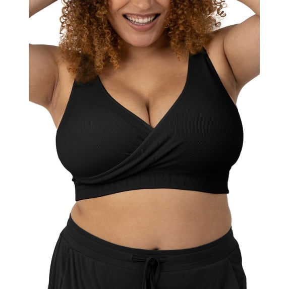 Kindred Bravely Sublime Adjustable Crossover Busty Nursing Bra | Wireless Maternity Bra for F, G, H, I Cups (Black, Medium-Busty)