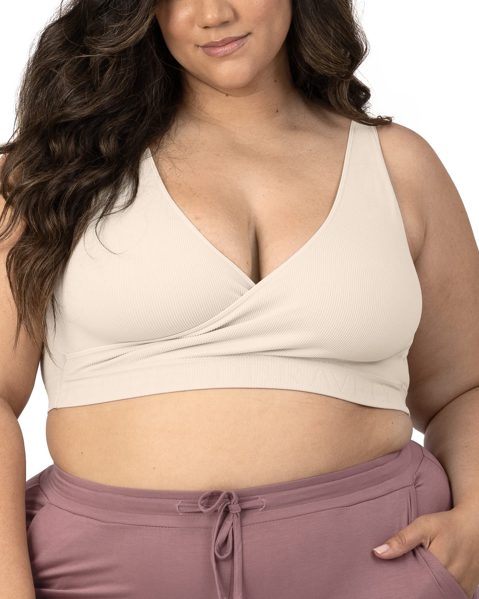 Kindred Bravely Sublime Adjustable Crossover Busty Nursing Bra | Wireless Maternity Bra for F, G, H, I Cups (Stone, Small-Busty)