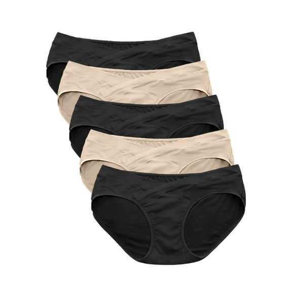 Kindred Bravely Under the Belly Bikini Maternity Underwear for Women and Postpartum Underwear 5 Pack (Black/Beige, Medium)