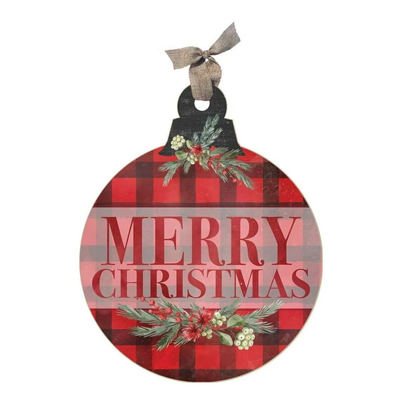 Kindred Hearts 12" Red and Green Buffalo Check "Merry Christmas" Wooden Ornament Sign