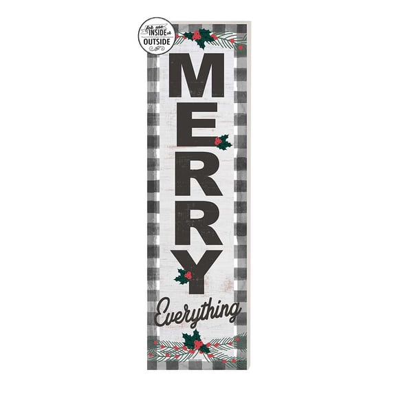 Kindred Hearts Checkered "Merry Everything" Outdoor Christmas Wall Sign - 35" - Gray and Black