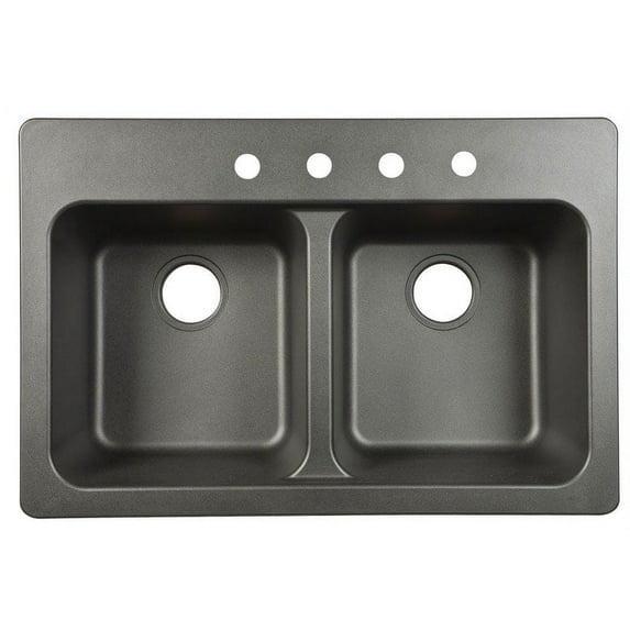 Kindred Tectonite Black Granite 33" X 22" Dual Mount Kitchen Sink, Double Bowl FTB904BX