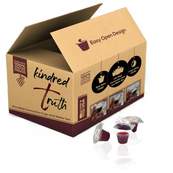Kindred Truth - Easy Open Pre-filled Communion Cups and Wafer Set - Communion Bread and Juice Included - 50 Counts