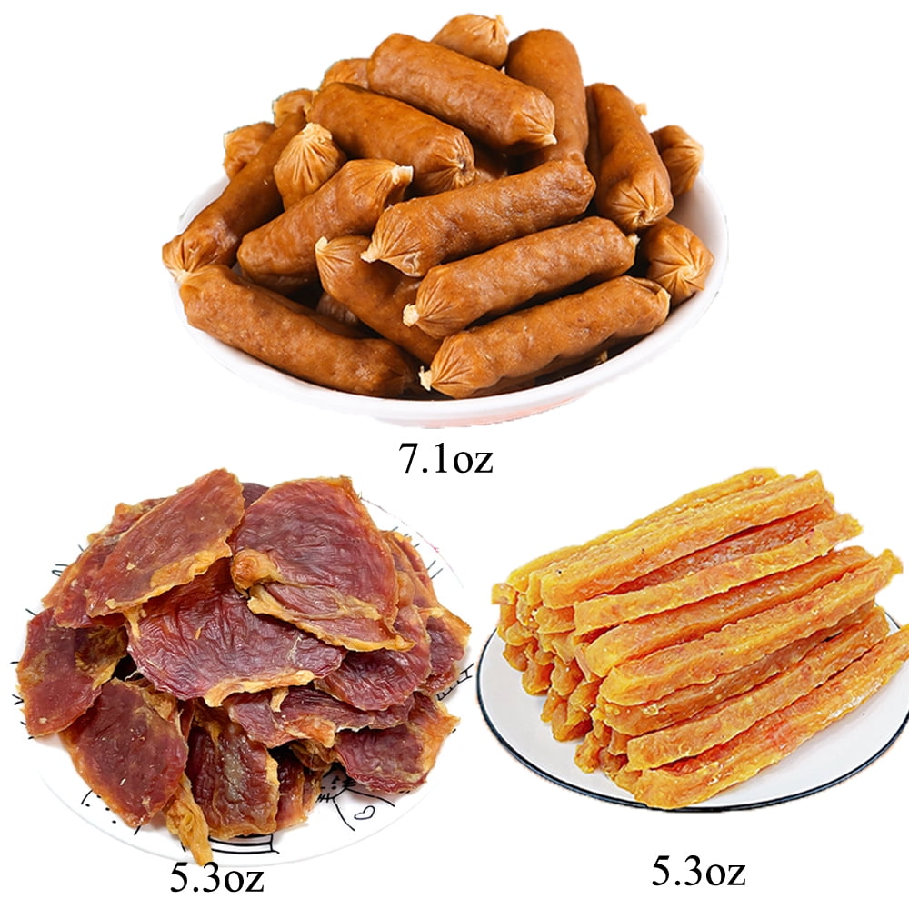 All Kinds of Chicken Flavor Dog Treats for Small, Medium, & Large Dog, Made from Fresh Chicken, Including Chicken Gizzard Jerky, Milk Chicken Sticks, Chicken Sausages. 1.1lbs