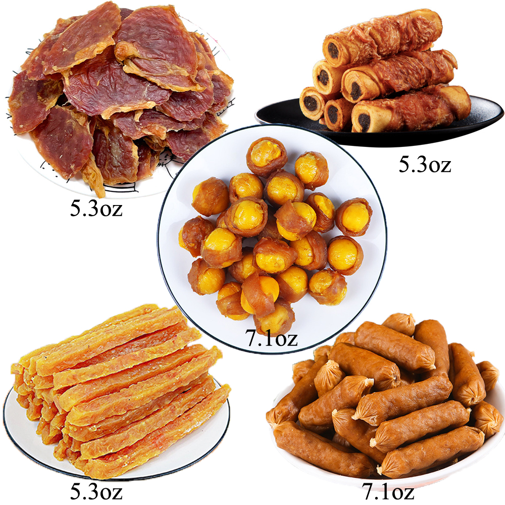 All Kinds of Chicken Flavor Dog Treats for Small, Medium, & Large Dog, Made from Fresh Chicken, Including Chicken Gizzard Jerky, Milk Chicken Sticks, Chicken Sausages. 1.9lbs