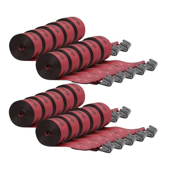 Kinedyne Winch Straps 4" x 30" Red Heavy Duty Tie Down with Flat Hooks WLL# 5400 lbs | 4 Inch Cargo Control for Flatbed Truck Utility Trailer (20 Pack)