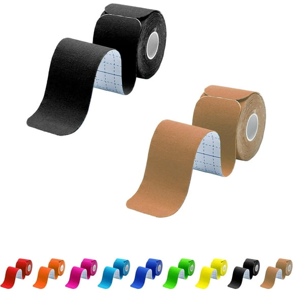Kinesiology Tape 2 Rolls, Athletic Tape for Muscle Joints Support, 40 Strips for Knee Ankle Shoulder Back Plantar Fasciitis,Sports Wrap for Knee Elbow Wrist Back Shoulder Ankle & Neck Injury Tape