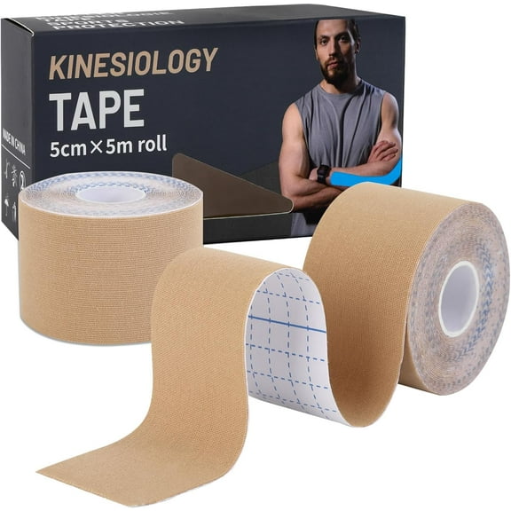 Kinesiology Tape (2 Rolls) - Waterproof, Breathable, Hypoallergenic - Ideal for Muscle Support and Injury Recovery, 2 Inches x 16 Feet, Beige