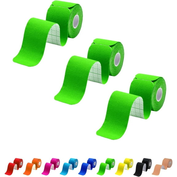 Kinesiology Tape 3 Rolls, Athletic Sports Tape for Muscle Joints Support, 60 Strips for Knee Ankle Shoulder Wrist Plantar Fasciitis, Latex Free and Water Resistant