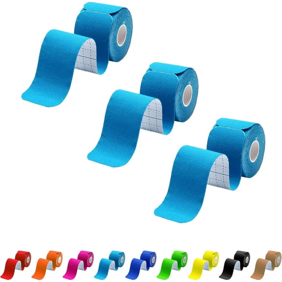 Kinesiology Tape 3 Rolls, Athletic Sports Tape for Muscle Joints Support, 60 Strips for Knee Ankle Shoulder Wrist Plantar Fasciitis, Latex Free and Water Resistant